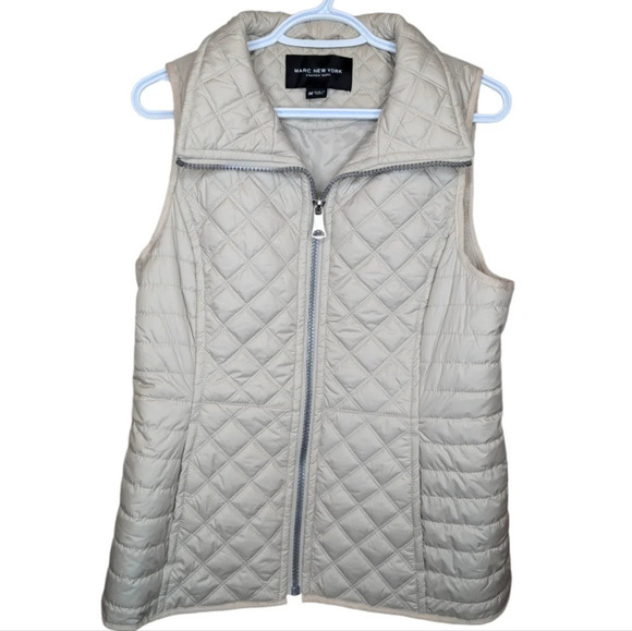MARC New York Cream Beige Quilted Zip Up Collared Vest Woman Medium - Picture 1 of 10
